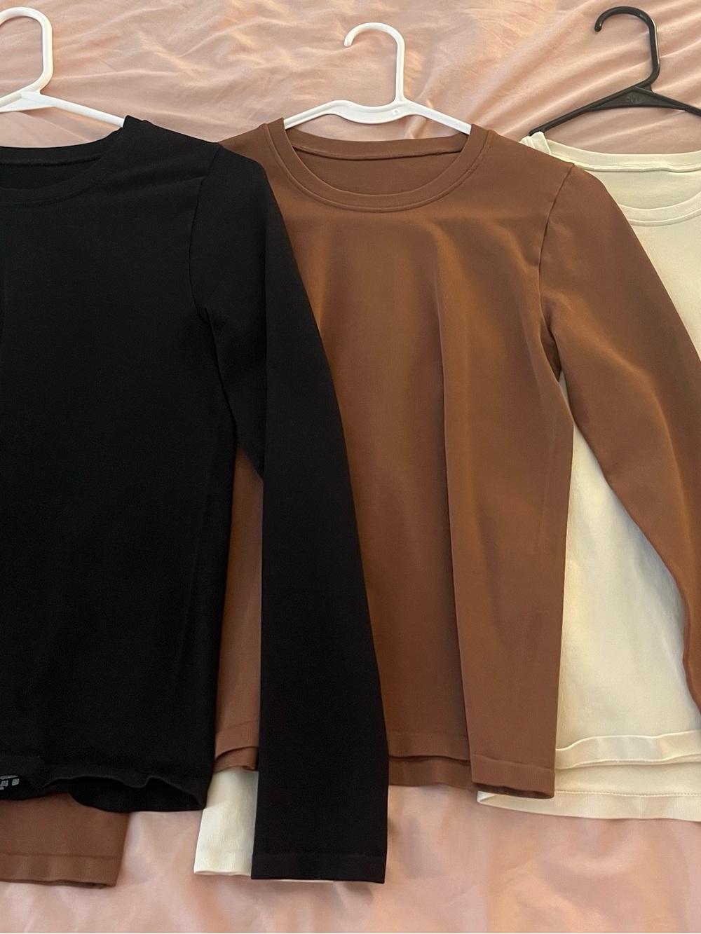 Women’s Long-Sleeve Crew Neck Top - Black, Brown, Cream